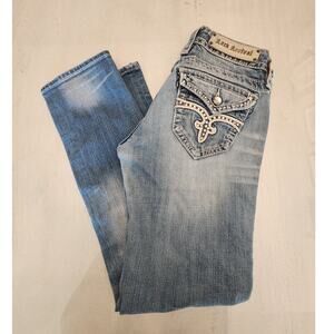 Rock Revival Women's Denim Noelle Capri Jean SZ 28 Distressed Rhinestones